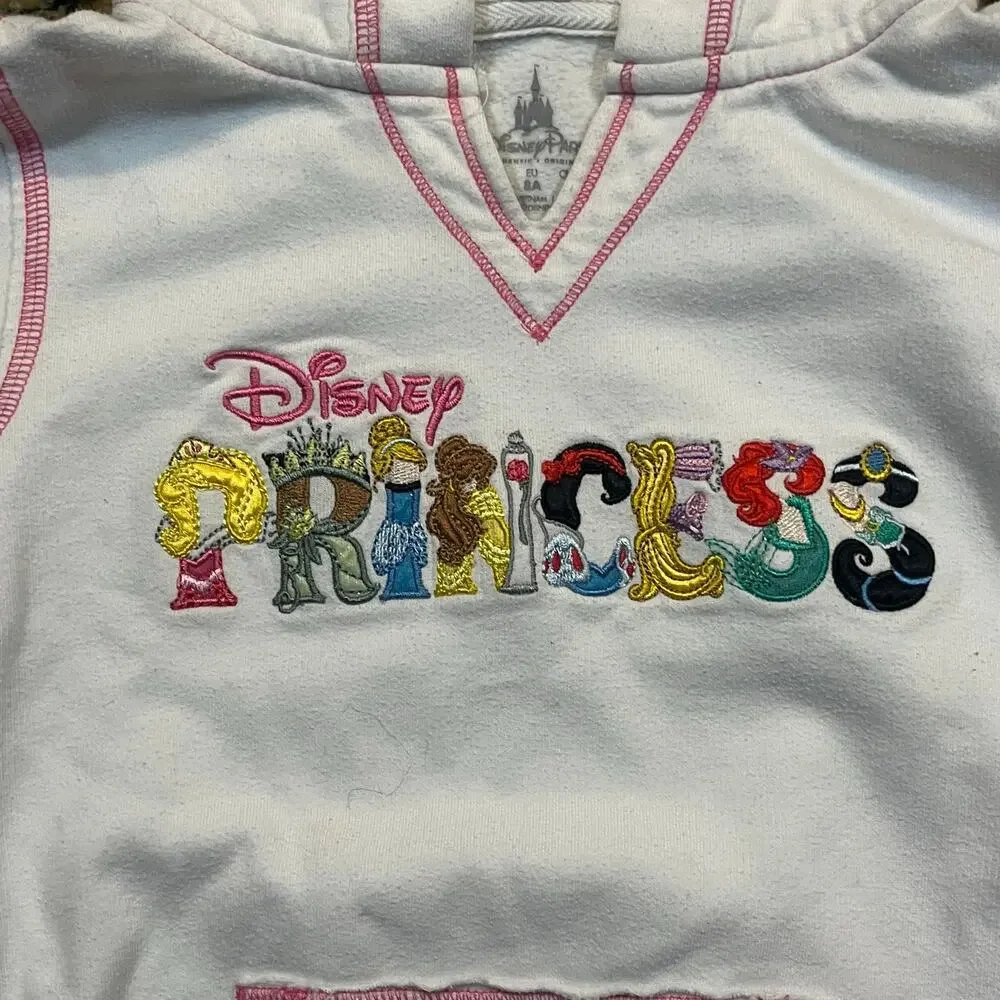 Disney Work Parks Princess Embroidered Hoodie White Pink Youth Girls‎ Size Small